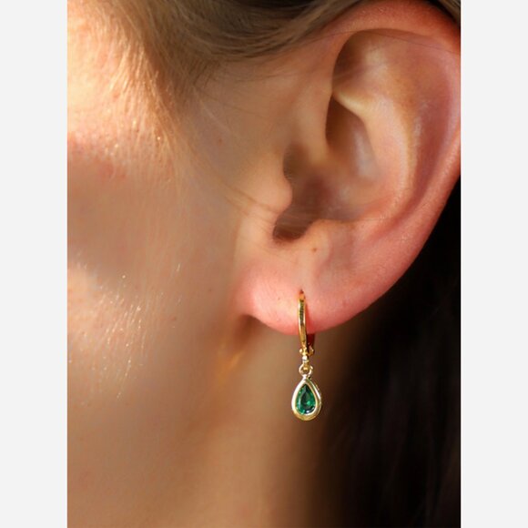 December Birthstone Huggie Earrings – Turquoise/Blue Topaz Charm - Picture 4 of 6